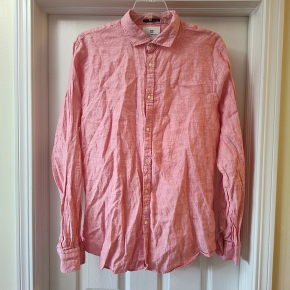 Scotch & Soda Mens Size XXL Pink Linen Button Up Long Sleeve Shirt - Picture 2 of 12